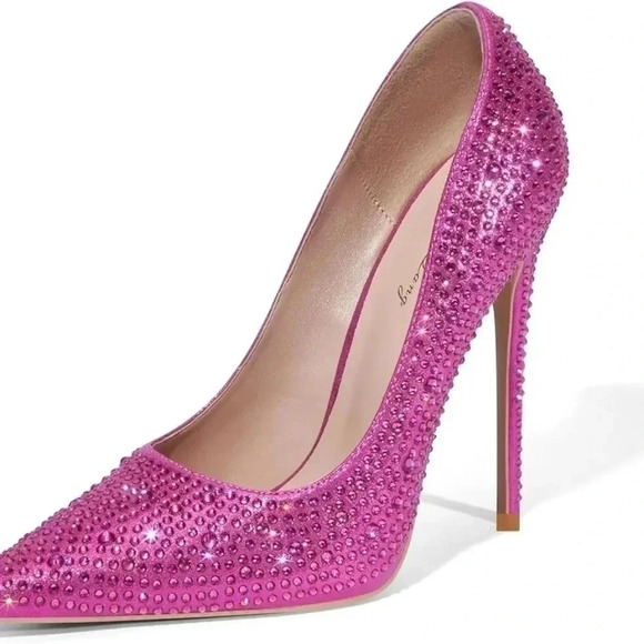 Elizabeth Tang Pumps Pointed Toe High Heel Glitter Rhinestone‎ Pink Sz. 10 NEW - Picture 4 of 10